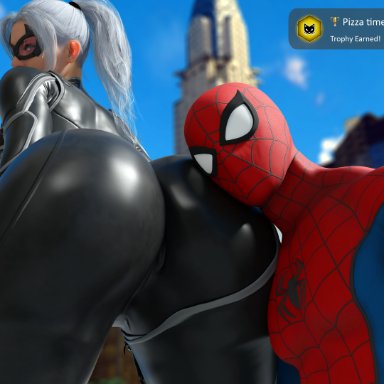 spider-man (ps4), spider-man (series), black cat (marvel), felicia hardy, peter parker, spider-man, drakepowers, 1boy, 1girls, ass, ass focus, back, big ass, big breasts, breasts