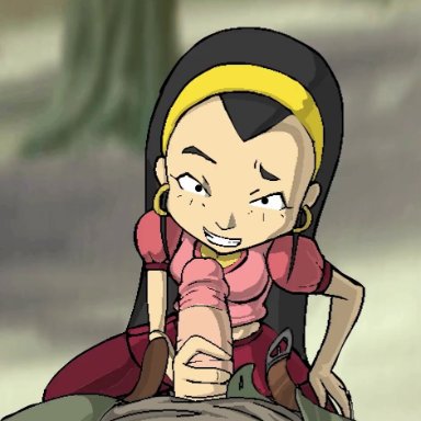 code lyoko, elisabeth delmas, ulrich stern, artist request, 1boy, 1boy1girl, 1female, 1girl, 1girls, black hair, blowjob, breasts, clothed female, clothed male, cum