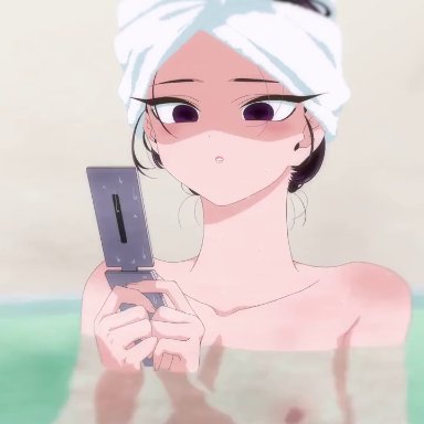 komi-san wa komyushou desu, komi shouko, felipe godoy, 1girl, bath, cellphone, flip phone, phone, animated, tagme, video, webm