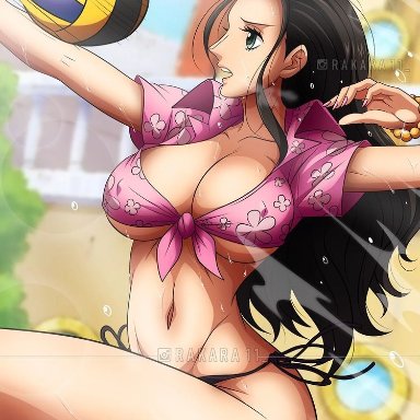 one piece, nico robin, rakara11, big breasts, bikini, black eyes, black hair, black underwear, bracelet, breasts, cleavage, female, female focus, female only, open mouth