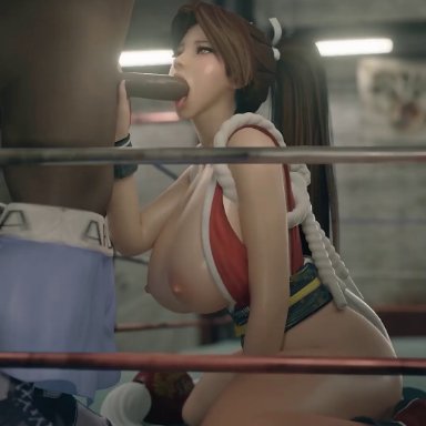 dead or alive, king of fighters, snk, mai shiranui, audiodude, fluffy3d, pixiewillow, 1boy, 1boy1girl, 1girls, big ass, blowjob, blowjob only, boxing gloves, boxing ring