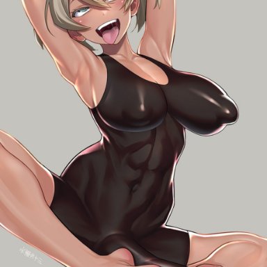 pokemon, bea (pokemon), minazuki juuzou, 1futa, ahe gao, autofootjob, balls, big breasts, big penis, breasts, clothed, clothed masturbation, clothing, cum, cum in bodysuit