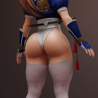 dead or alive, kasumi (doa), cpt-flapjack, ass, ass focus, brown eyes, brown hair, female, female focus, from behind, hair ribbon, huge ass, long hair, looking at viewer, looking back