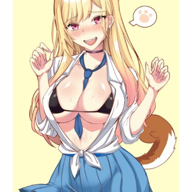 sono bisque doll wa koi wo suru, kitagawa marin, angel lingxing, 1girls, big breasts, bikini, bikini top, blonde hair, blush, choker, dog ears, dog tail, eyebrows visible through hair, eyelashes, fangs