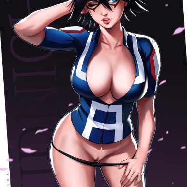 my hero academia, midnight (my hero academia), nemuri kayama, dandon fuga, 1girls, big breasts, black hair, black panties, blue eyes, breasts, cleavage, collarbone, domino mask, gym uniform, large breasts