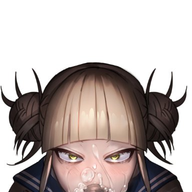 my hero academia, himiko toga, blonde hair, blush, cum, cum from nose, cum in nose, deepthroat, facial, fellatio, yellow eyes, tagme