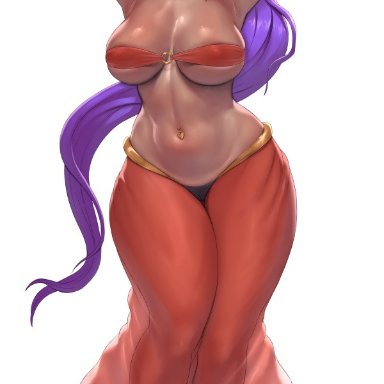 shantae, shantae (character), pinkdrawz, 1girls, big breasts, blue eyes, breasts, brown skin, clothed, clothed female, dark-skinned female, dark skin, female, female only, half-genie