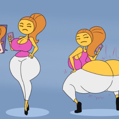 rick and morty, emoji (race), summer smith, da-fuze, dafuze, 1girls, ass, ass expansion, bare shoulders, big ass, big breasts, big butt, bimbo, bimbofication, bottom heavy