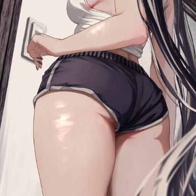 original, original character, priite hari (torriet), torriet, 1girls, ass, back, back view, bare legs, black hair, breasts, facing forward, female, female only, long hair