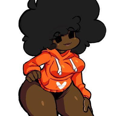 friday night funkin, carol (bbpanzu), animation sensation, afro, big ass, big breasts, black hair, brown body, brown skin, female only, hoodie, thick thighs, white background