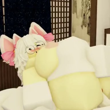 roblox, robloxian, 1boy, 1girl, ass, balls, blushing, boobs, breasts, butt, cat ears, catgirl costume, cock, deep penetration, glasses