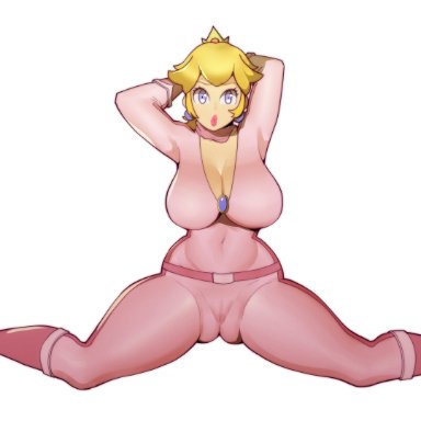 mario (series), mario kart, nintendo, princess peach, doublehero, 1girls, big breasts, blonde hair, blue eyes, breasts, cleavage, clothed, clothed female, crown, female