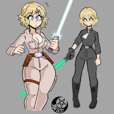 star wars, luke skywalker, jenlum, jennlumm, samurairen, blonde hair, blue eyes, blue nails, breasts, cleavage, fully clothed, gender bender, genderbend, genderbent, genderswap