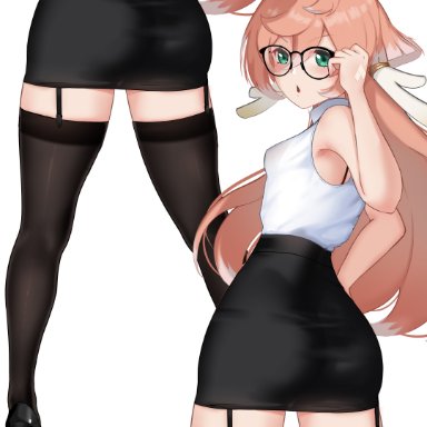 genshin impact, yanfei (genshin impact), hioyami, 1girls, ass, ass focus, back, back view, big ass, black glasses, black legwear, bottomwear, breasts, dat ass, eyewear