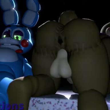 five nights at freddy's, five nights at freddy's 2, fnaf, glitchtrap, toy bonnie (fnaf), sfmmations, 2boys, animatronic, ass, balls, butt, cum, cum in mouth, dick, ejaculation