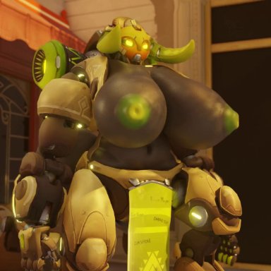 blizzard entertainment, overwatch, omnic, orisa, snips456, big breasts, breast expansion, huge breasts, lactation, massive breasts, 3d, sound, tagme, video