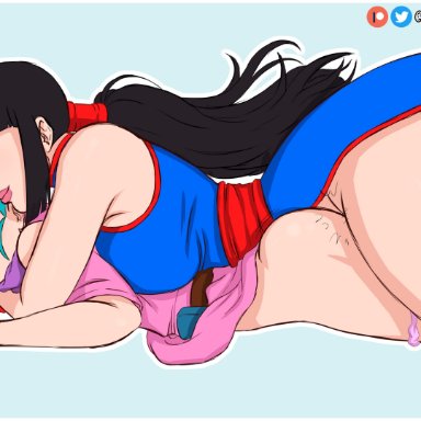 dragon ball, dragon ball z, bulma briefs, chichi, philipsmitheros, 1futa, 1girls, balls, bottomless, breasts, clothed, clothed sex, clothing, duo, female