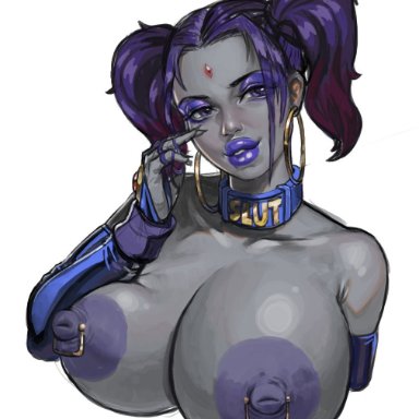 dc, dc comics, teen titans, rachel roth, raven, weakj, 1girls, areolae, big breasts, big lips, bimbo, bimbofication, breasts, bridal gauntlets, busty