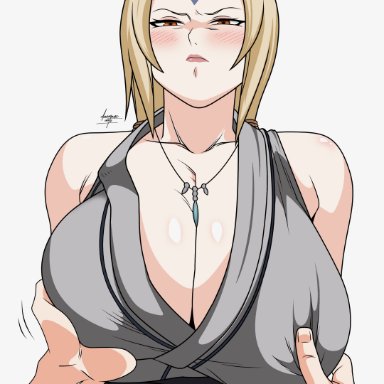 naruto, naruto (series), naruto shippuden, tsunade, angry, anime milf, big breasts, blonde hair, breasts, grabbing, grabbing breasts, huge breasts, milf, pinching nipples