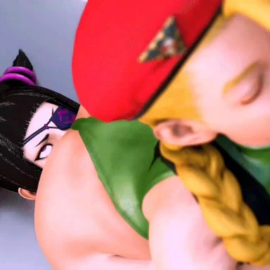 capcom, street fighter, street fighter v, cammy white, juri han, kishi, 2girls, asian, asian female, ass, big ass, black hair, blonde hair, facesitting, female