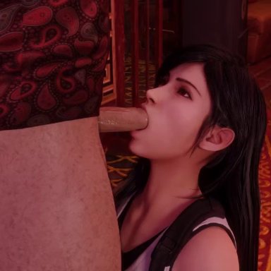 final fantasy, final fantasy vii, final fantasy vii remake, tifa lockhart, auxtasy, 1boy, 1boy1girl, 1female, 1girl, 1girls, big penis, blowjob, dark hair, deepthroat, duo