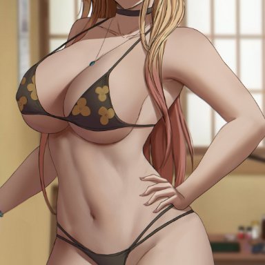 sono bisque doll wa koi wo suru, kitagawa marin, savagexthicc, 1girls, big breasts, bikini, blonde hair, choker, female, female only, large breasts, long hair, looking at viewer, midriff, navel