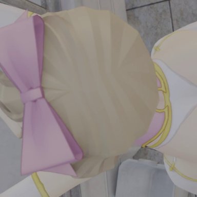 senran kagura, haruka (senran kagura), kishi, 1girl, ass, ass focus, ass shake, bare shoulders, bridal gauntlets, brown hair, from above, from behind, hair bow, huge ass, jiggle