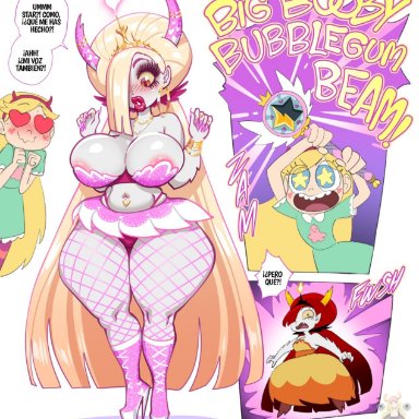 disney, disney channel, star vs the forces of evil, hekapoo, star butterfly, fellatrix, 2girls, big ass, big breasts, big butt, big hips, big lips, big thighs, bimbo, bimbofication