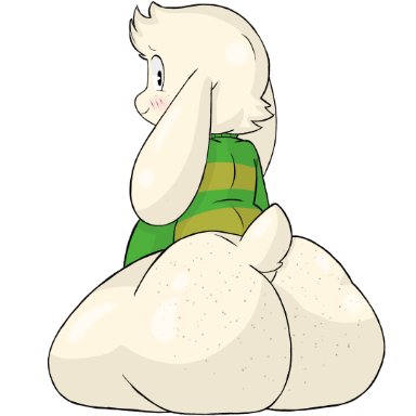 undertale, asriel dreemurr, sketchssketchs, anthro, big ass, femboy, freckles, freckles on ass, gay, girly, male only, nervous, smile, striped clothing, tail