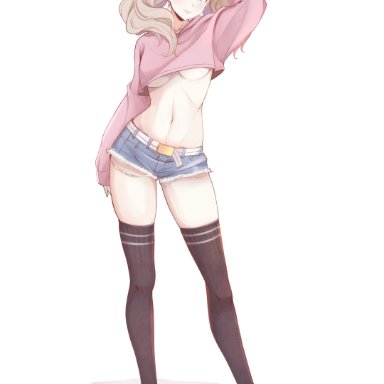 persona, persona 5, ann takamaki, 1girls, blonde hair, hand in hair, solo, solo female, solo focus, underboob