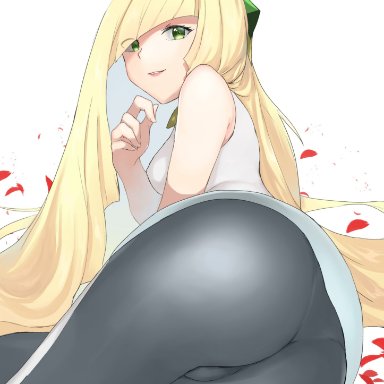 game freak, pokemon, pokemon sm, lusamine (pokemon), artist request, 1girls, ass, ass focus, big ass, blonde hair, bottomwear, breasts, clothing, dat ass, dress