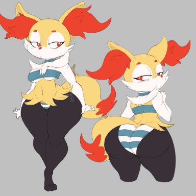 nintendo, braixen, tagme (character), purple yoshi draws, 1girls, anthro, ass, big ass, big butt, bra, butt, choker, dipstick tail, female, fluffy