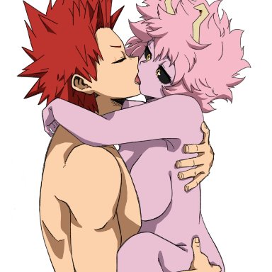 my hero academia, eijirou kirishima, mina ashido, rakkusu, 1boy, 1girls, black eyes, black sclera, canon, canon couple, couple, female, french kiss, implied sex, kirimina