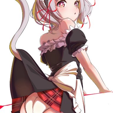 hololive, sakamata chloe, artist request, animal ears, animal tail, ass, bangs, cat ears, cat tail, catgirl, dress, grey hair, hair ornament, looking back, panties