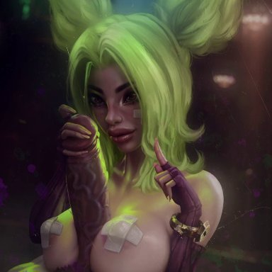 league of legends, zeri (league of legends), ecchioni, 1boy, 1girls, areolae, athletic female, bandaid, big lips, bouncing breasts, breasts, electricity, electrostimulation, erection, female