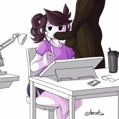 jaiden animations, jaidenanimations, youtube, jaiden, anor3xia, black hair, blowjob, clothed female nude male, dark-skinned male, interracial, mob face, oral penetration, oral sex, tagme, youtuber