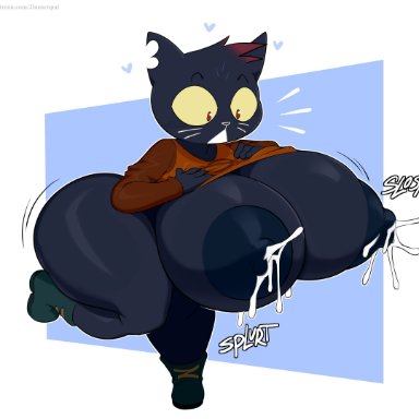 night in the woods, mae borowski, jinu, 1girls, anthro, ass, ass expansion, big ass, big breasts, boots, bottomless, breast expansion, breasts, clothing, feline