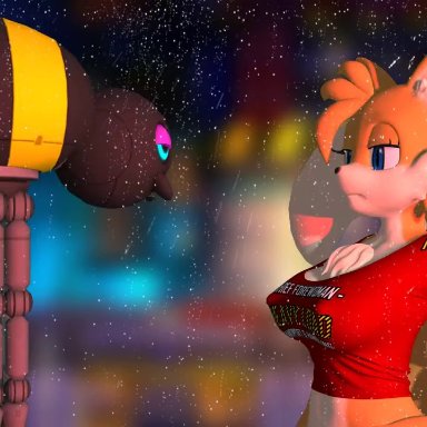 sega, sonic the hedgehog (series), miles prower, tails, annonguy, wolvalix, 1female, anthro, anthrofied, areolae, big breasts, bodily fluids, breast expansion, breasts, canid