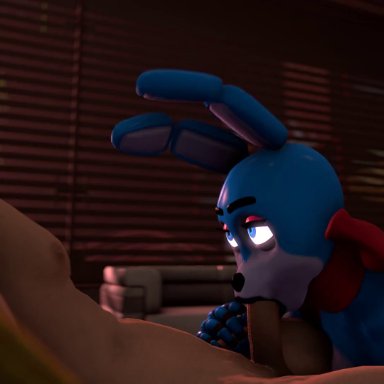 five nights at freddy's, bonnie (fnaf), mehstrosfm, 1boy, 1girls, animatronic, blowjob, bunny, bunny ears, bunny girl, deepthroat, eyes rolling back, female, light-skinned male, looking pleasured