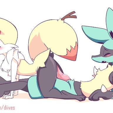 pokemon, braixen, lucario, diives, animated, color, colored, low res, small image