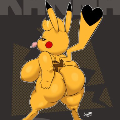 nintendo, pokemon, kanna (joaoppereiraus), pikachu, pok&#233;mon (species), joaoppereiraus, 1girls, anthro, anus, anus peek, ass, ass cleavage, big ass, big breasts, big butt