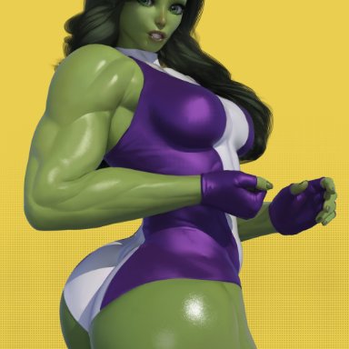 hulk (series), marvel, jennifer walters, she-hulk, popogori, 1girls, ass, big ass, breasts, female, female only, muscles, muscular, muscular female, solo