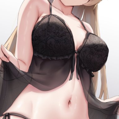 genshin impact, fischl (genshin impact), skai kun, belly, belly button, big breasts, blonde hair, breasts, eye patch, pantyhose, revealing clothes, tummy