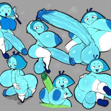 cartoon network, steven universe, aquamarine (steven universe), gem (species), peridot (steven universe), starykrow, 1futa, areola, ass, balls, big butt, blue body, blue hair, blue nipples, blue penis