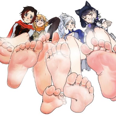 rwby, blake belladonna, ruby rose, weiss schnee, yang xiao long, artist request, feet, foot fetish, foot focus, steam, toes