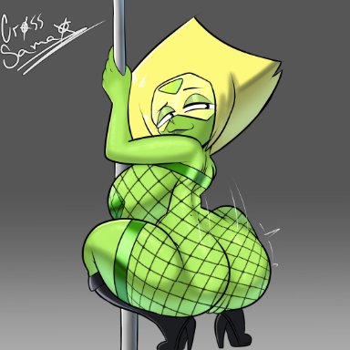 steven universe, gem (species), peridot (steven universe), cross samax, 1girls, ass, ass shake, big ass, big breasts, bouncing ass, breasts, female, female only, fishnets, green skin