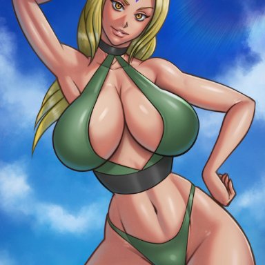 boruto: naruto next generations, naruto, naruto (classic), naruto (series), naruto shippuden, shounen jump, tsunade, derushy, 1girls, bare arms, bare legs, bare shoulders, belly, big breasts, bikini