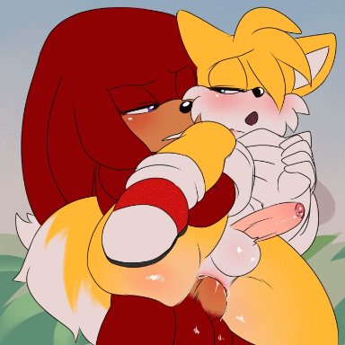 sega, sonic the hedgehog (series), knuckles the echidna, tails, krazyelf, anal, anal sex, anthro, anthro on anthro, anthro penetrated, anthro penetrating, anthro penetrating anthro, anus, ass, balls