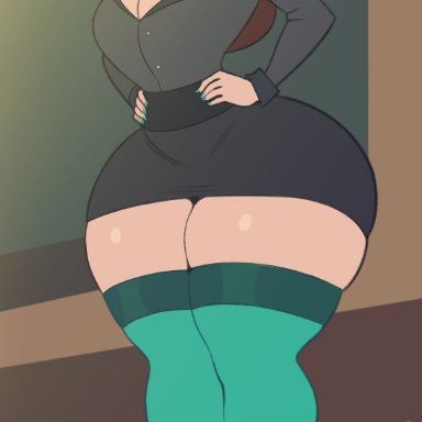 zetaskully, bedroom eyes, big ass, big breasts, boob window, curvy, earrings, eyebrow raise, hands on hips, hourglass figure, huge ass, huge breasts, human, smug, teacher