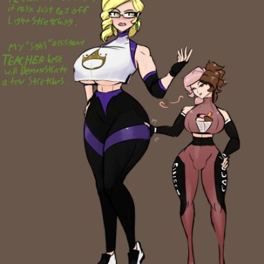 rwby, glynda goodwitch, neo (rwby), jakearmorsmith, 2girls, big ass, blonde hair, brown eyes, brown hair, bulge, clothing, futanari, grabbing ass, green eyes, groping